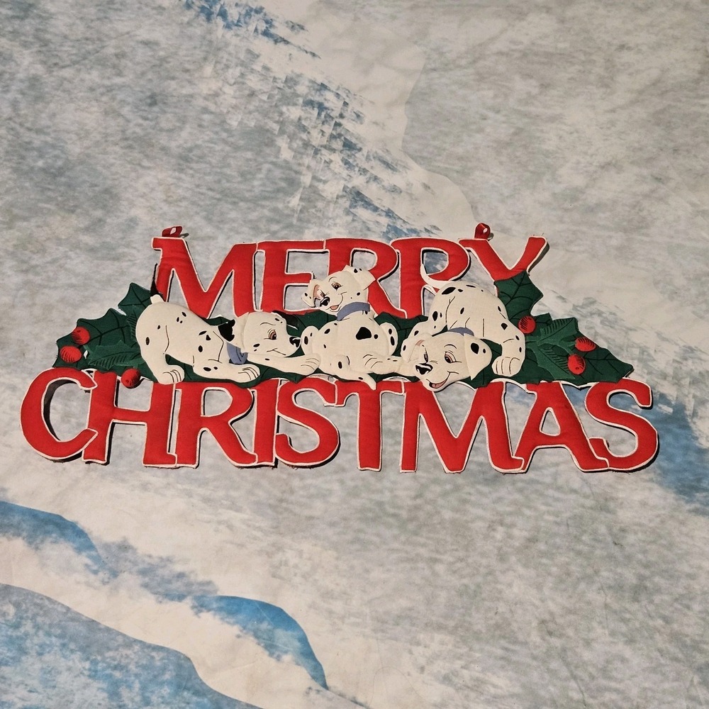Vintage Disney 101 Dalmatians‎ Merry Christmas Fabric Wall Hanging Sign